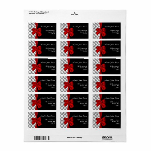 damask red bruiloft, return address label (Full Sheet)