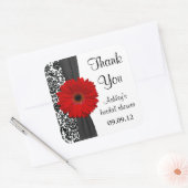 Damask Red Daisy bruiloft Vrijgezellenfeest dank u Vierkante Sticker (Envelop)