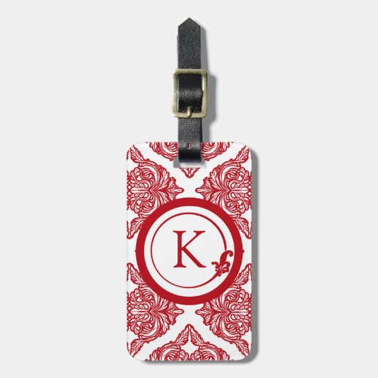 Damask Red en White Bagagelabel (Voorkant verticaal)