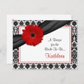 Damask Red Gerber Daisy Recept Kaart voor de bruid (Voorkant / Achterkant)