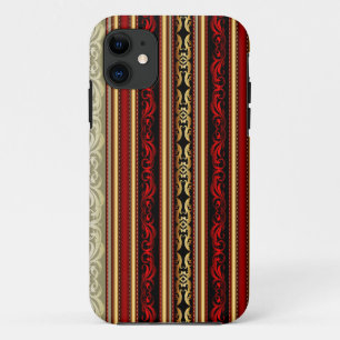 Damask Red Gold Black Stripes iPhone 11 Hoesje