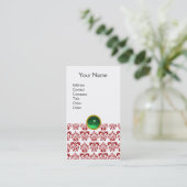 DAMASK RED MONOGRAM gem green white Visitekaartje (Staand voorkant)