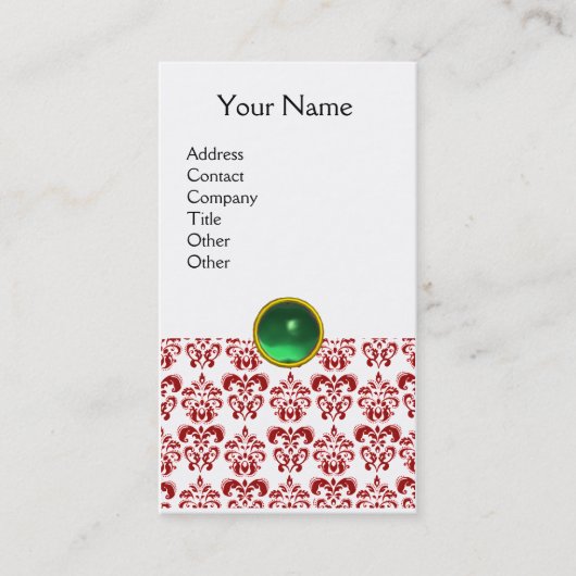 DAMASK RED MONOGRAM gem green white Visitekaartje (Voorkant)