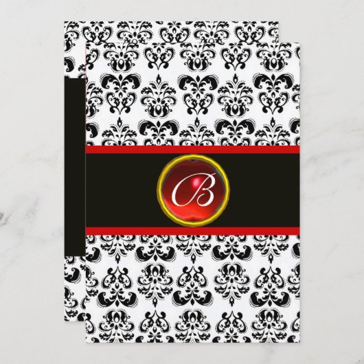 DAMASK RED RUBY MONOGRAM, zwart-wit Kaart (Voorkant / Achterkant)