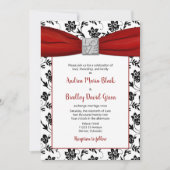 Damask & Red Satin Ribbon Invitation Kaart (Voorkant)