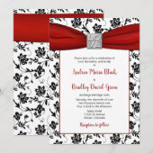 Damask & Red Satin Ribbon Invitation Kaart (Voorkant / Achterkant)