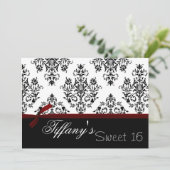 damask red Sweet Sixteen Uitnodiging (Staand voorkant)