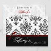 damask red Sweet Sixteen Uitnodiging (Voorkant / Achterkant)