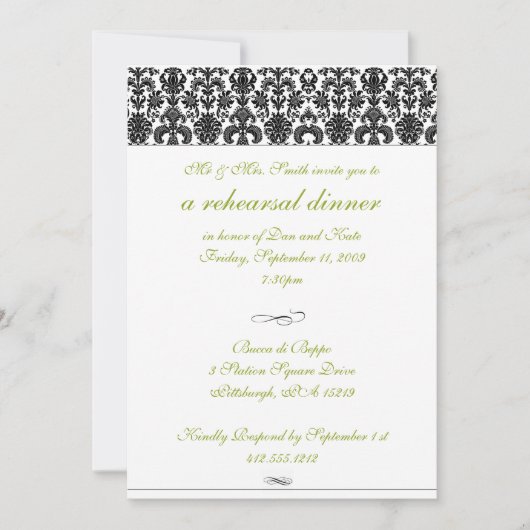 Damask Rehearsal Dinner Invitation Kaart (Voorkant)