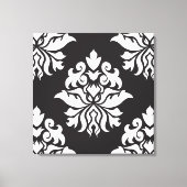 Damask  Repeat Pattern - wit op zwart Canvas Afdruk (Voorkant)