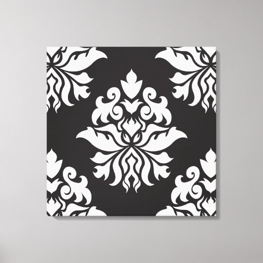 Damask  Repeat Pattern - wit op zwart Canvas Afdruk (Voorkant)