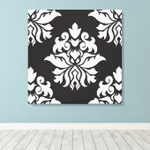Damask  Repeat Pattern - wit op zwart Canvas Afdruk (Insitu (Houten vloer))