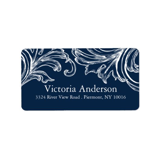 Damask Retouradres Labels Navy Blue (Voorkant)