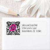 Damask Retouradreslabel met roze Initiaal Etiket (Insitu)