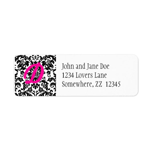 Damask Retouradreslabel met roze Initiaal Etiket (Voorkant)