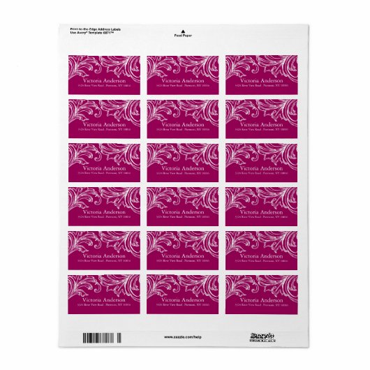  Damask Retouradreslabels RASPBERRY Etiket (Full Sheet)