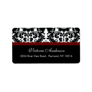 Damask Return Address Labels Merlot Wine Red