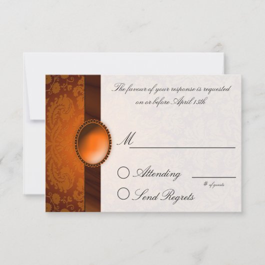 Damask Ribbon Copper Reply Card RSVP Kaartje (Voorkant)