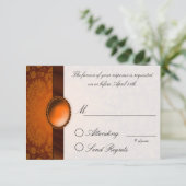 Damask Ribbon Copper Reply Card RSVP Kaartje (Staand voorkant)