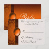 Damask Ribbon Copper Reply Card RSVP Kaartje (Voorkant / Achterkant)