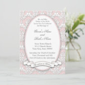 Damask Ribbon Invitation (roze) Kaart (Staand voorkant)
