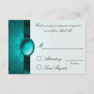 Damask Ribbon Turquoise Reply Card RSVP Kaartje