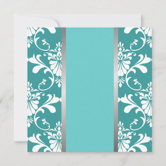 Damask & Ribbon Wedding Invitation Kaart (Voorkant)