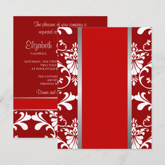 Damask & Ribbon Wedding Invitation Kaart (Voorkant / Achterkant)