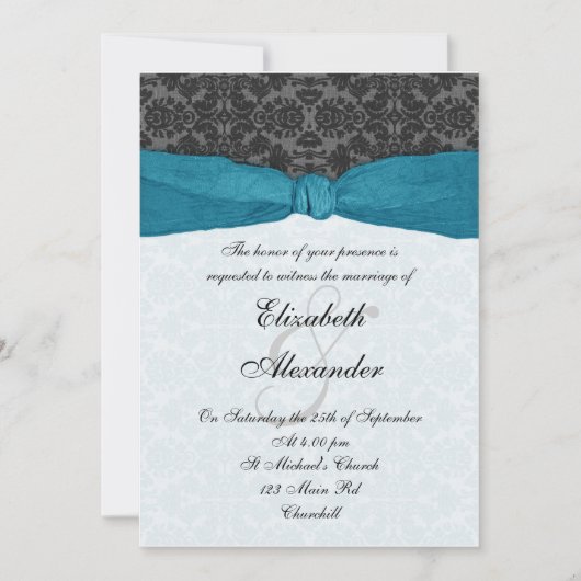 Damask Ribbon Wrapped Invitation - Blauwgroen Kaart (Voorkant)