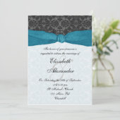 Damask Ribbon Wrapped Invitation - Blauwgroen Kaart (Staand voorkant)