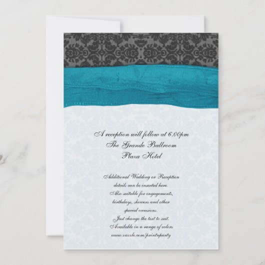 Damask Ribbon Wrapped Invitation - Blauwgroen Kaart (Achterkant)