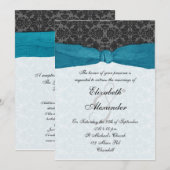 Damask Ribbon Wrapped Invitation - Blauwgroen Kaart (Voorkant / Achterkant)