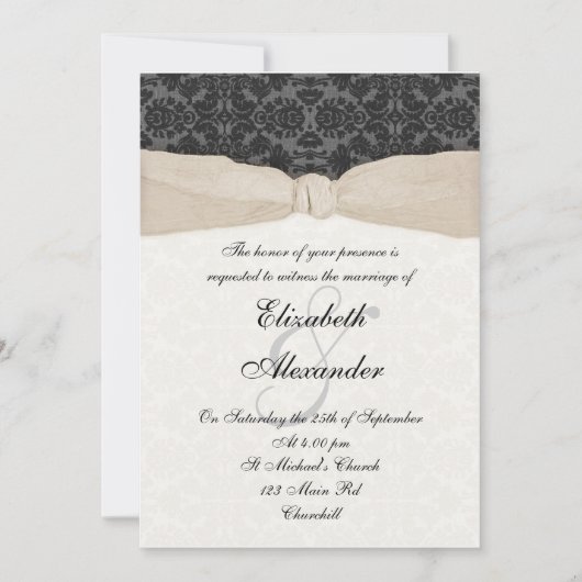 Damask Ribbon Wrapped Invitation - Champagne Kaart (Voorkant)