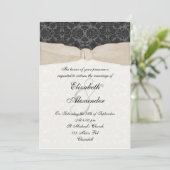 Damask Ribbon Wrapped Invitation - Champagne Kaart (Staand voorkant)