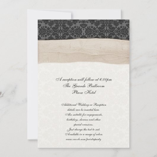 Damask Ribbon Wrapped Invitation - Champagne Kaart (Achterkant)