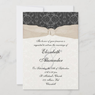 Damask Ribbon Wrapped Invitation - Champagne Kaart