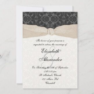 Damask Ribbon Wrapped Invitation - Champagne Kaart