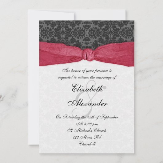 Damask Ribbon Wrapped Invitation - Red Kaart (Voorkant)