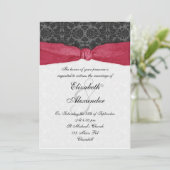 Damask Ribbon Wrapped Invitation - Red Kaart (Staand voorkant)
