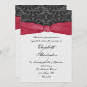 Damask Ribbon Wrapped Invitation - Red Kaart (Voorkant / Achterkant)