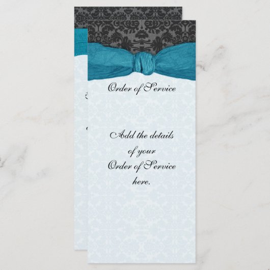 Damask Ribbon Wrapped Order of Service - Blauwgroe Programmakaart (Voorkant / Achterkant)