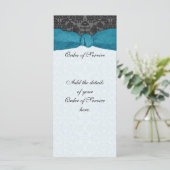 Damask Ribbon Wrapped Order of Service - Blauwgroe Programmakaart (Staand voorkant)