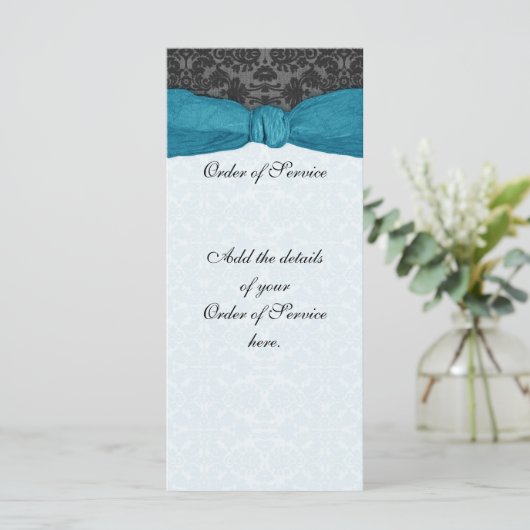 Damask Ribbon Wrapped Order of Service - Blauwgroe Programmakaart (Staand voorkant)
