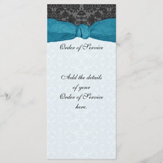 Damask Ribbon Wrapped Order of Service - Blauwgroe Programmakaart (Voorkant)