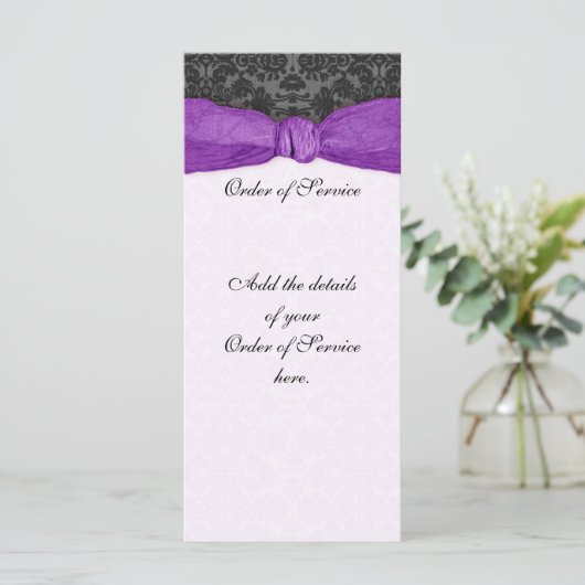 Damask Ribbon Wrapped Order of Service - Paars Programmakaart (Staand voorkant)