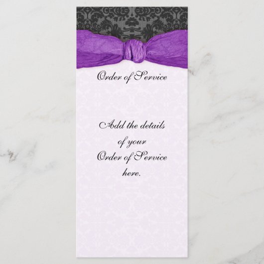 Damask Ribbon Wrapped Order of Service - Paars Programmakaart (Voorkant)