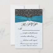 Damask Ribbon Wrapped RSVP - Blauwgroen (Voorkant)