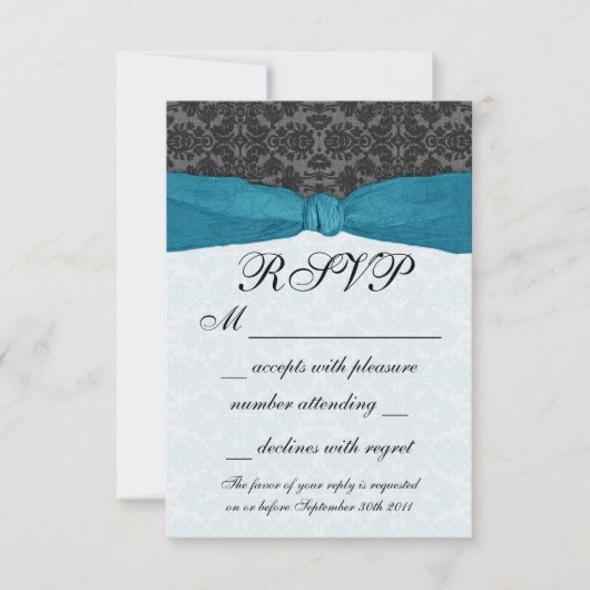 Damask Ribbon Wrapped RSVP - Blauwgroen (Voorkant)