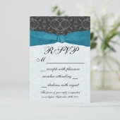 Damask Ribbon Wrapped RSVP - Blauwgroen (Staand voorkant)