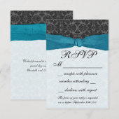 Damask Ribbon Wrapped RSVP - Blauwgroen (Voorkant / Achterkant)